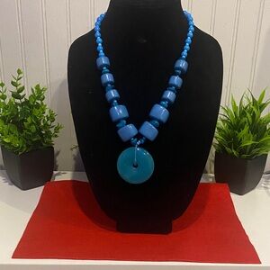 Vintage Bold Blue Beaded Necklace